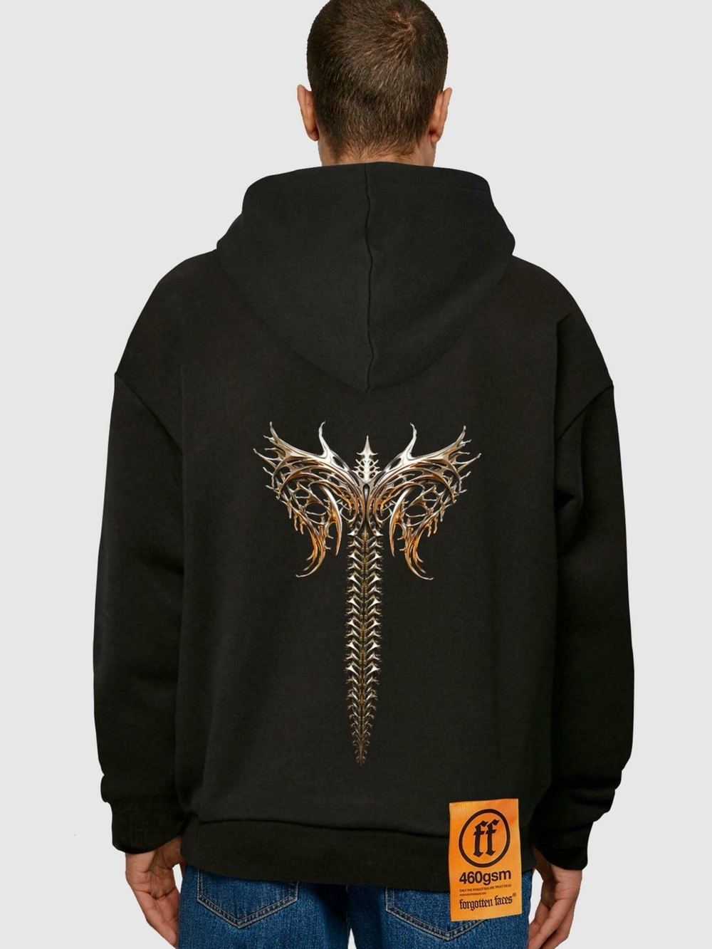 Forgotten Faces Cybersigilism Chrome Wings Oversized Cotton Hoodie Black Small